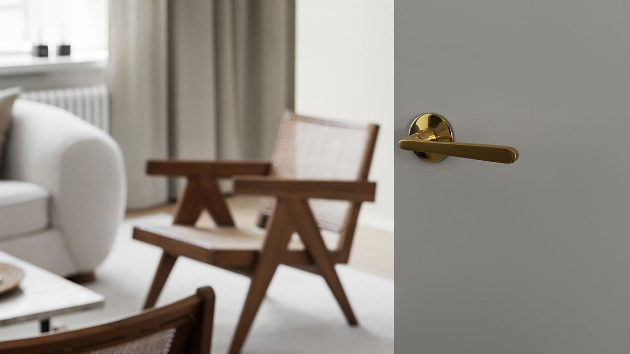 Moderne dørvrider innerdør i messing.