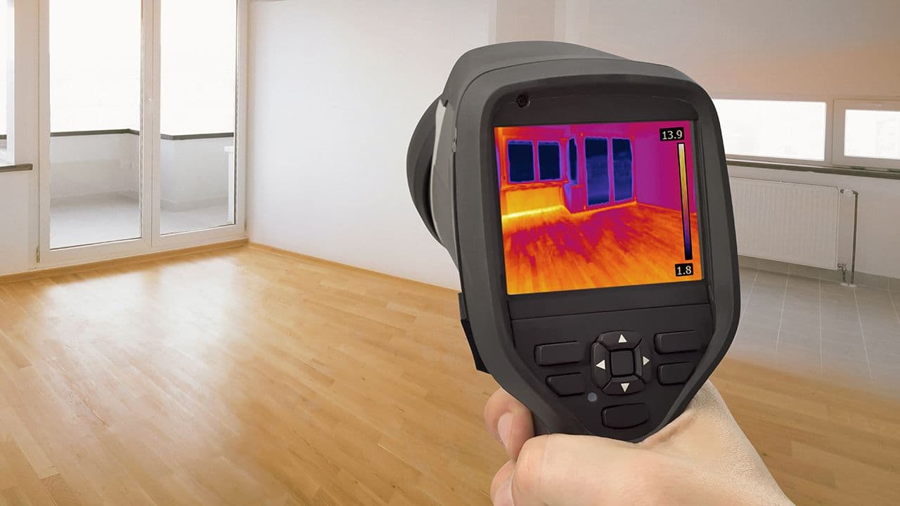 Måler som sjekker hvor det lekker varme ved dører og vinduer.