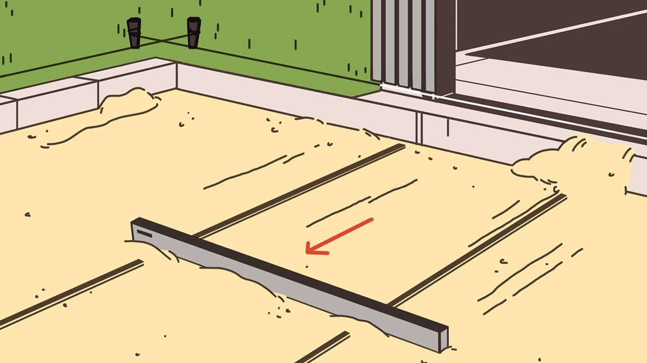 Illutsrasjon som viser bruk av lirer til avretting når du legger belegningsstein.