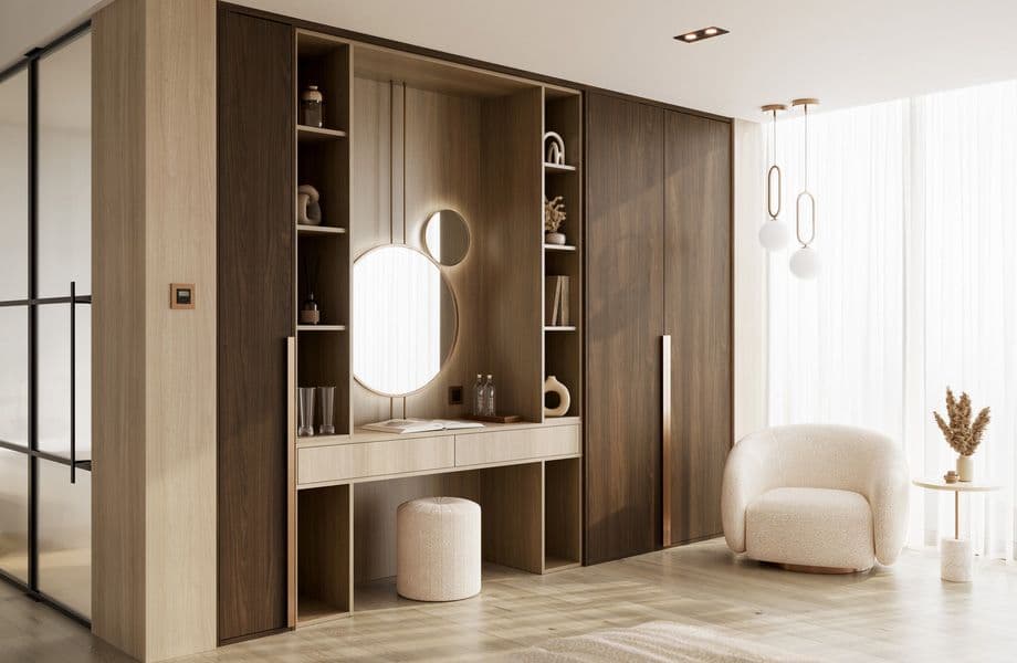 Moderne fellesrom med vegg og innredning i laminerte veggplater fra Formica Group.