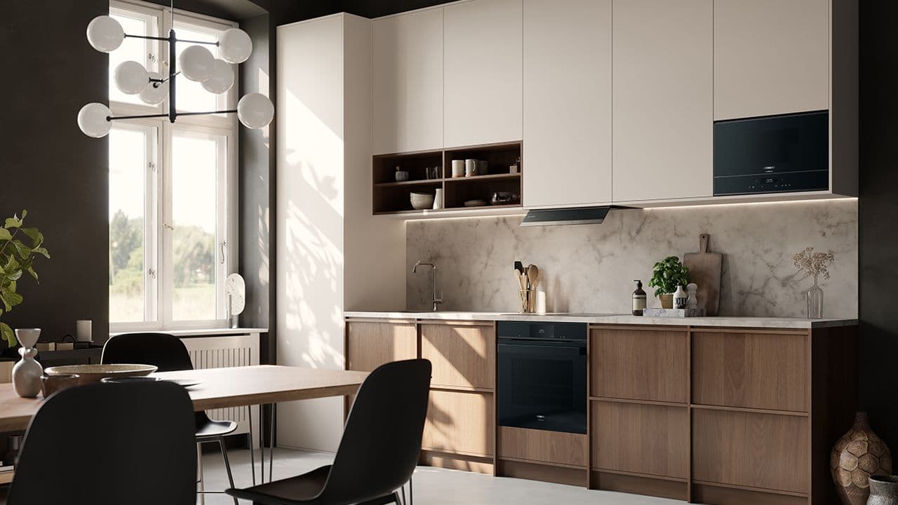 Siemens hvitevarer i åpen kjøkkenløsning.